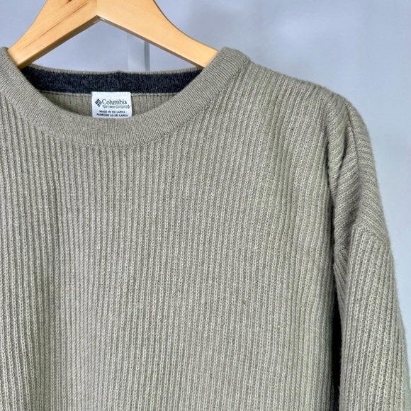 Vintage Columbia wool sweater crewneck ribbing greenish grey rustic L - Picture 2 of 6